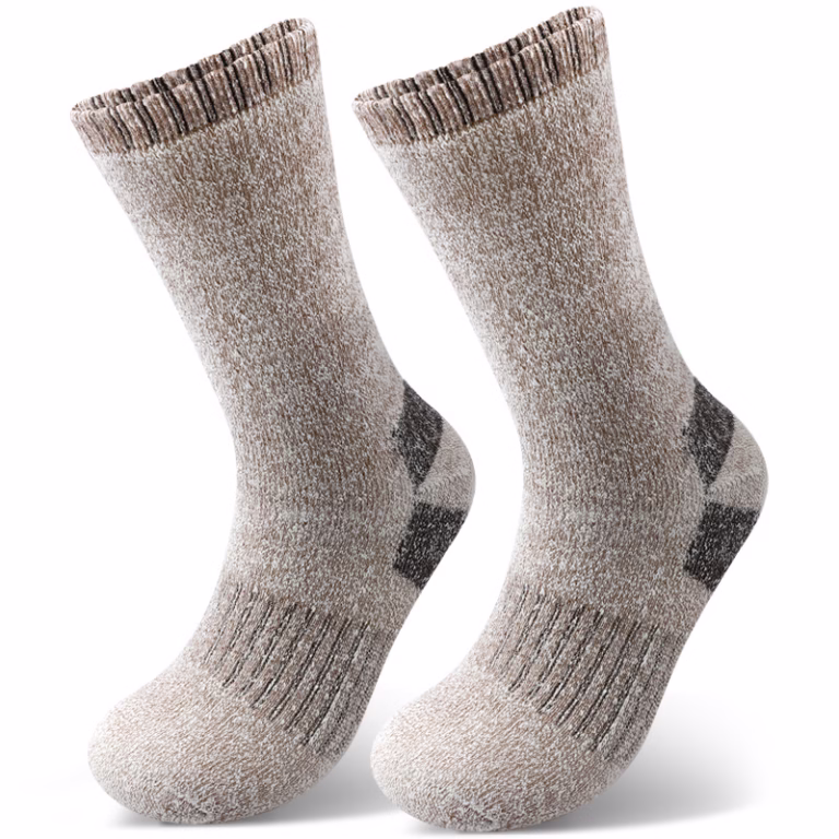 Men's khaki winter fleece-lined thermal mid-calf hiking socks