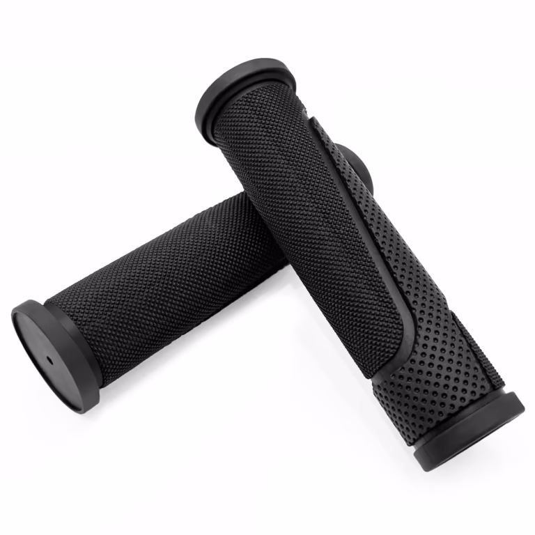 Black knurled rubber bike handlebar grips, MTB BMX cruiser