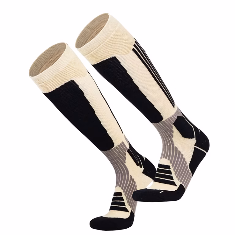 Merino wool ski socks, beige colourway, thermal hiking crew socks